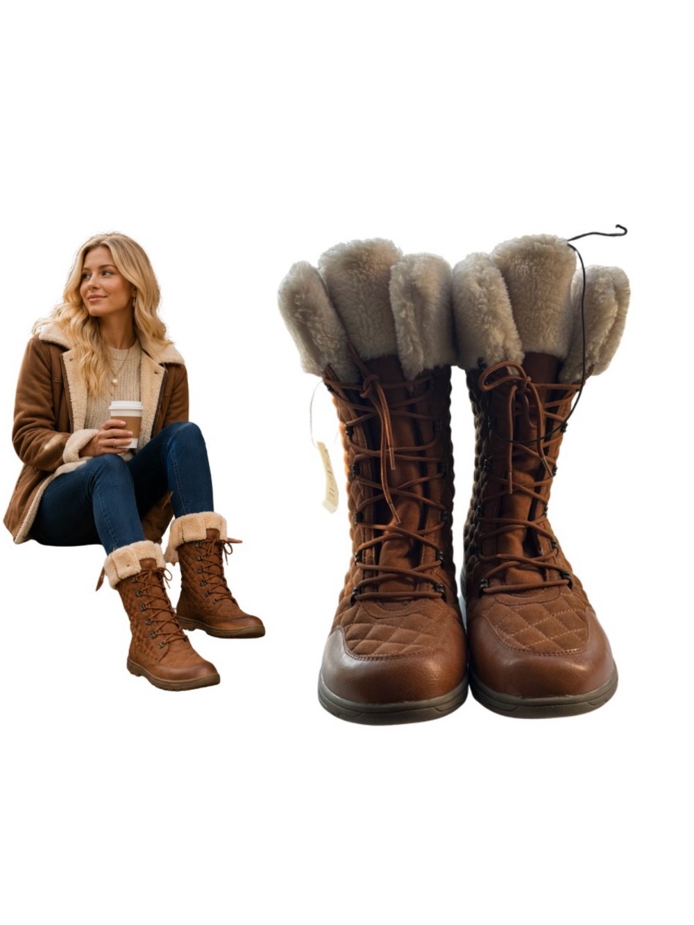 St. John’s Bay Brown Quilted Water Resistant Winter Boots Size 9 NEW
